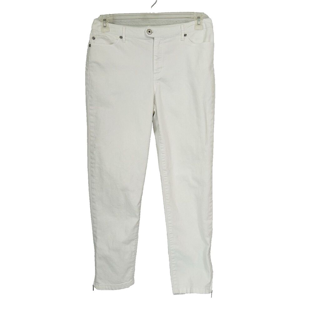 Chico's Platinum Denim Jeans Women M/1 White Ultimate Fit Zippers MidRise Casual